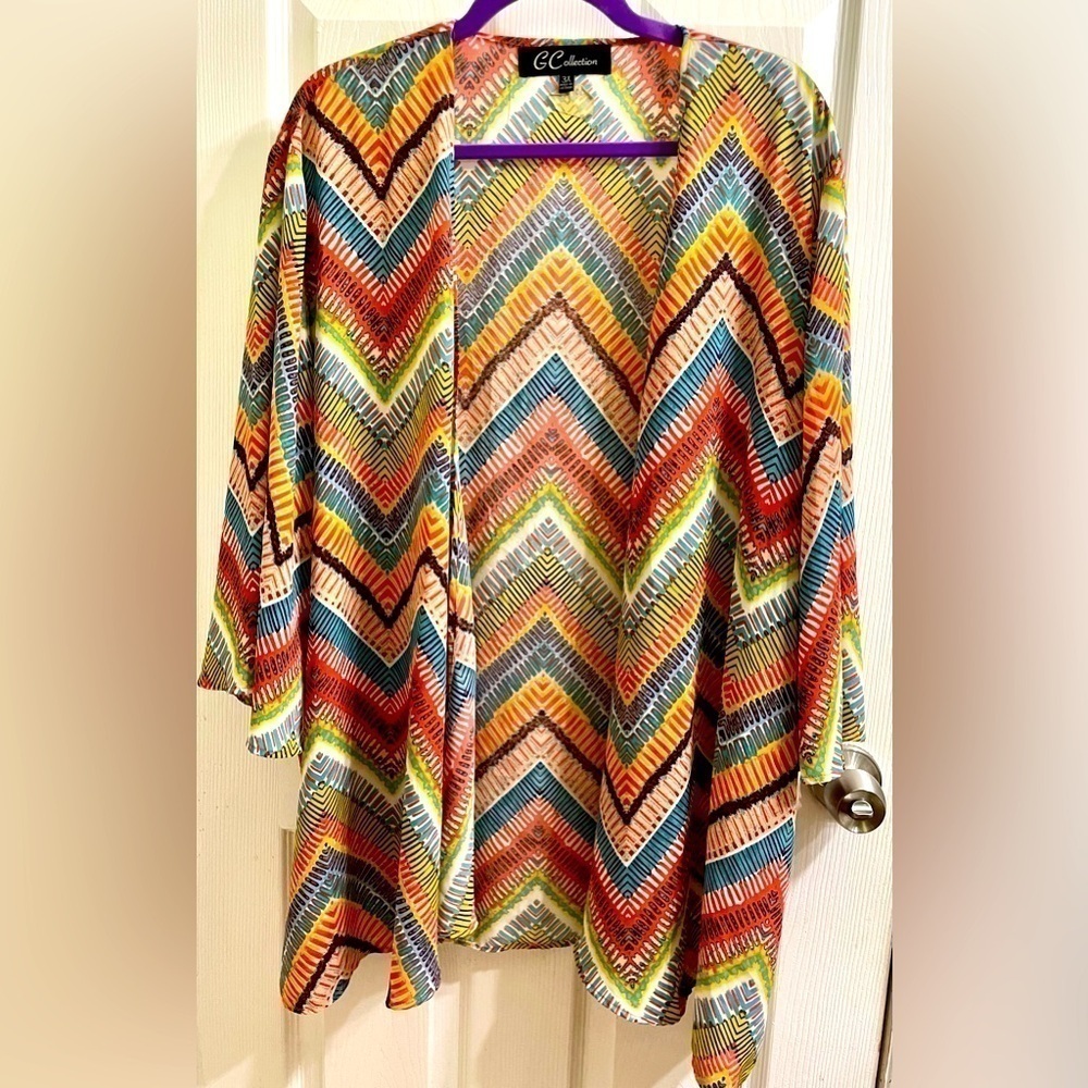 🌈 SYMMETRICAL CHEVRON MULTICOLOR Cover Up Resort Boho Geometric Wearable Art 3X